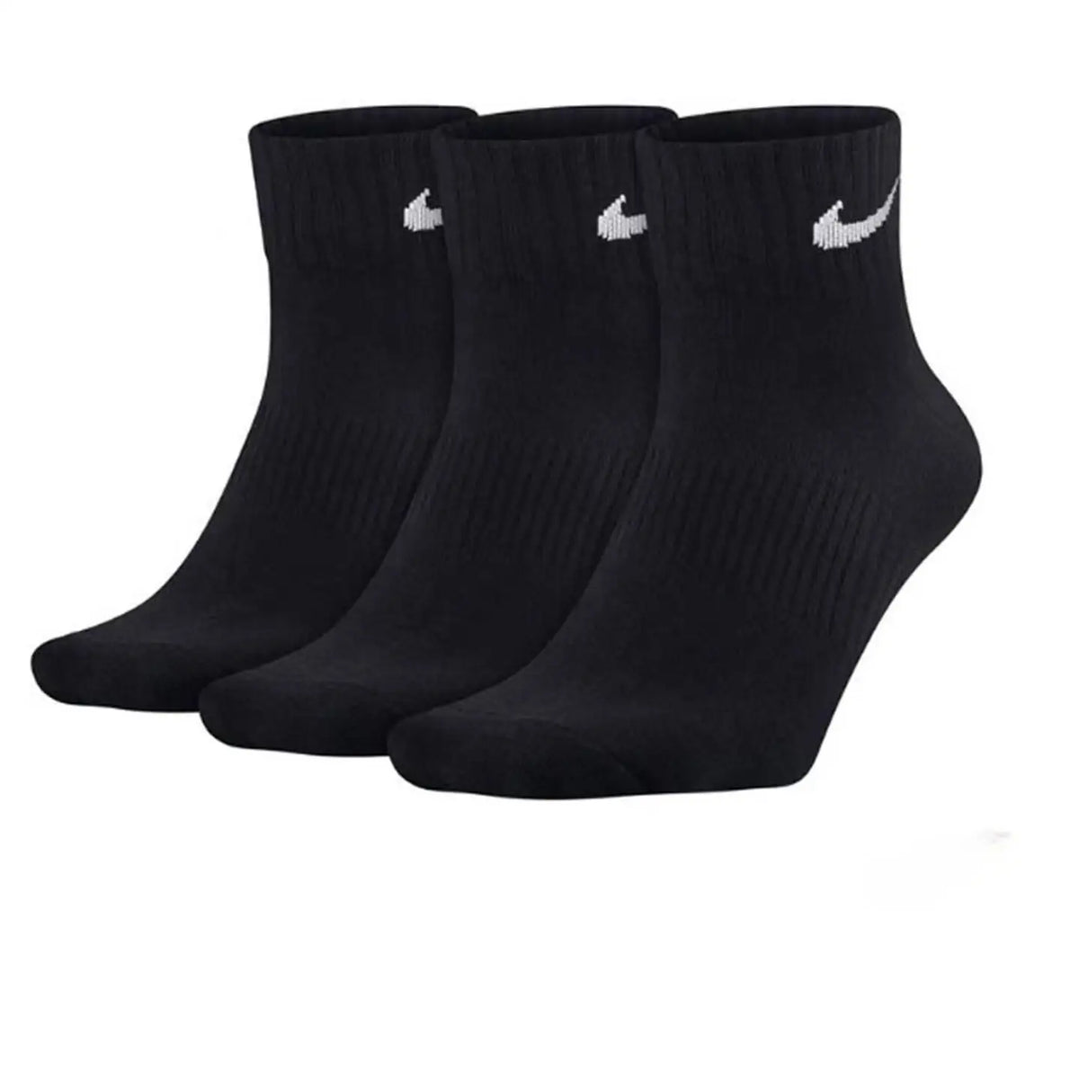 Nike 3-pack short-cuff basketball socks, black with white swoosh logos