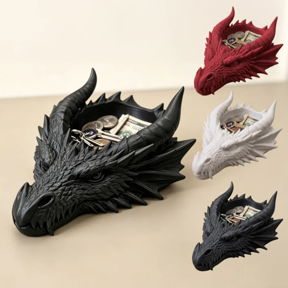 Dragon-head faucet-shaped desktop trays set of four in black, white, red, and gray for jewelry and coins