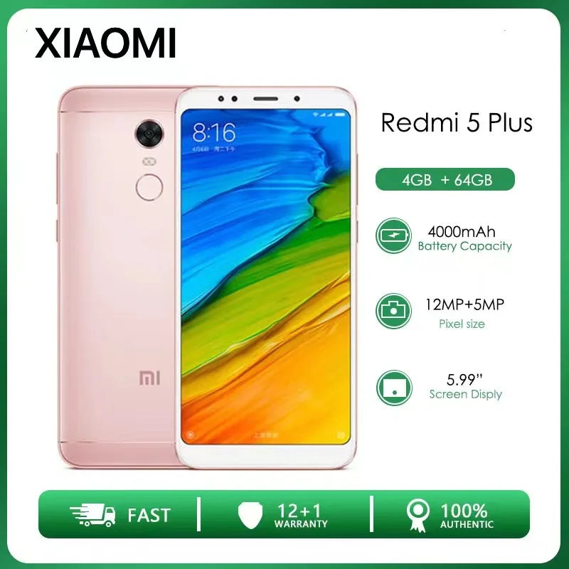 Xiaomi Redmi 5 Plus smartphone pink, 4G, 4GB+64GB, 5.99-inch display, 4000mAh battery