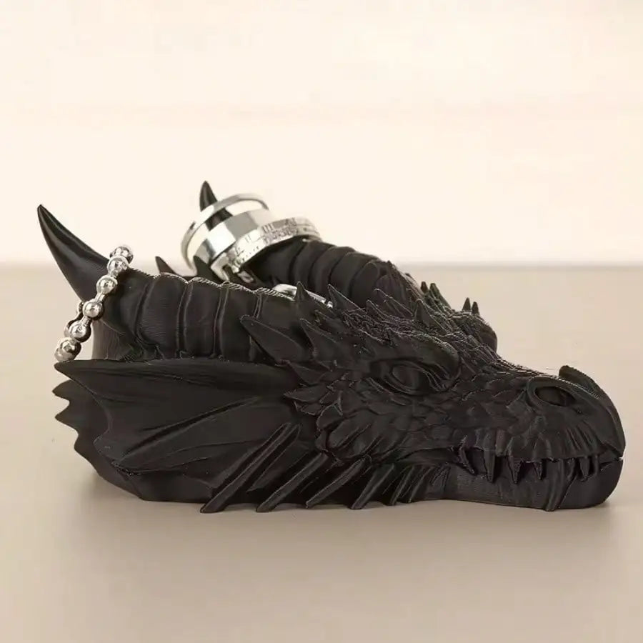 Dragon head jewelry tray and candle stand, black 3D Gothic desktop decor PrimeCanada.Store