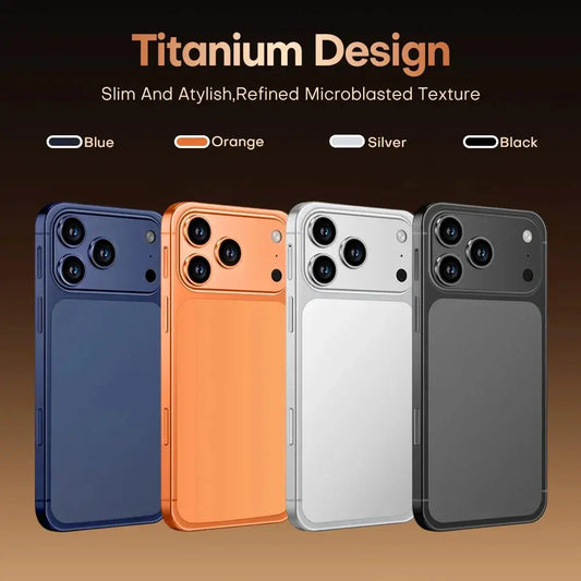 i17 Pro Max smartphones in blue, orange, silver and black; four-color lineup with triple-camera design