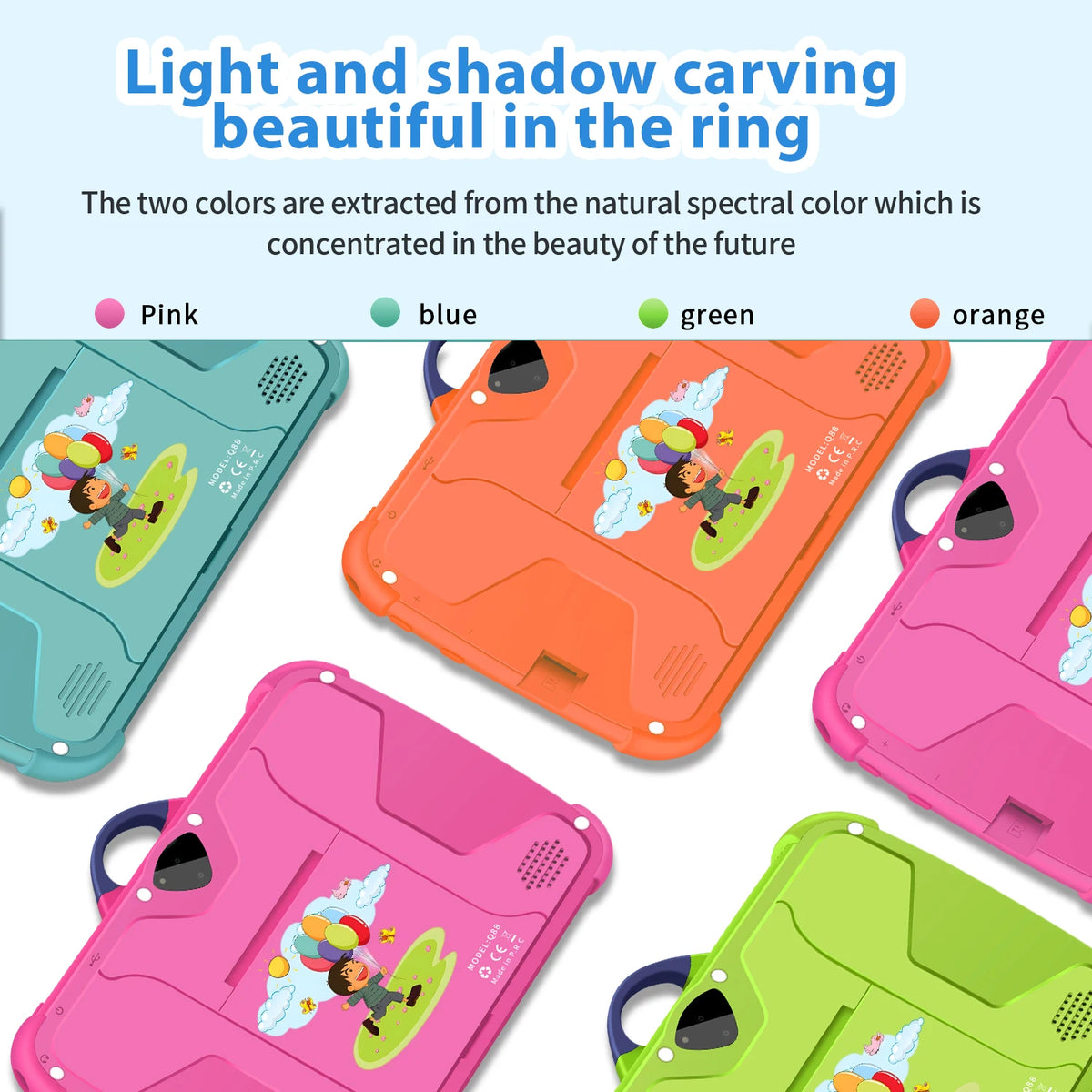 New Cartoon Pattern Kids Tablet 7 Inch in assorted colors with cartoon back design