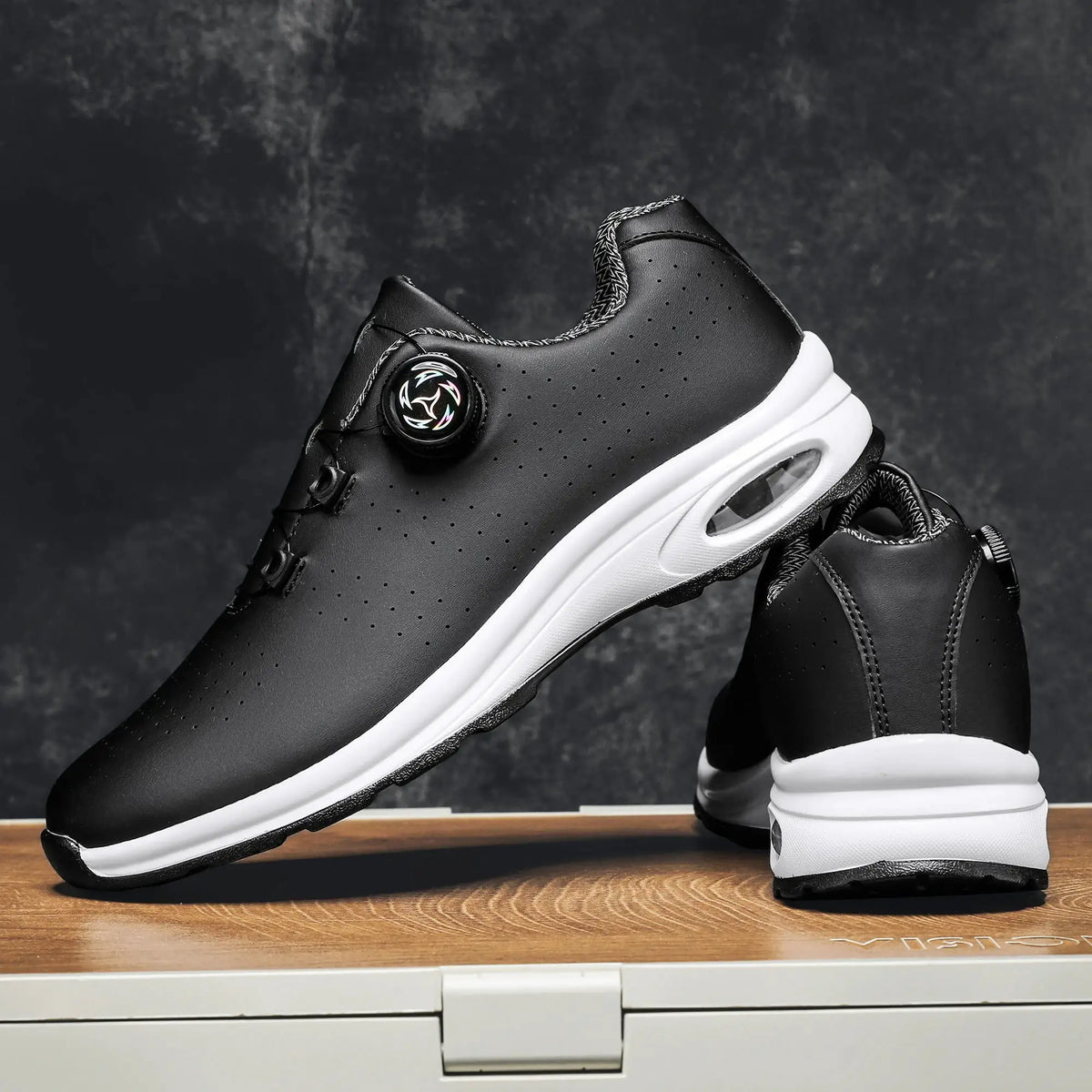 Simple Nen's casual sneaker by PrimeCanada.Store, black perforated upper with air-cushioned white sole