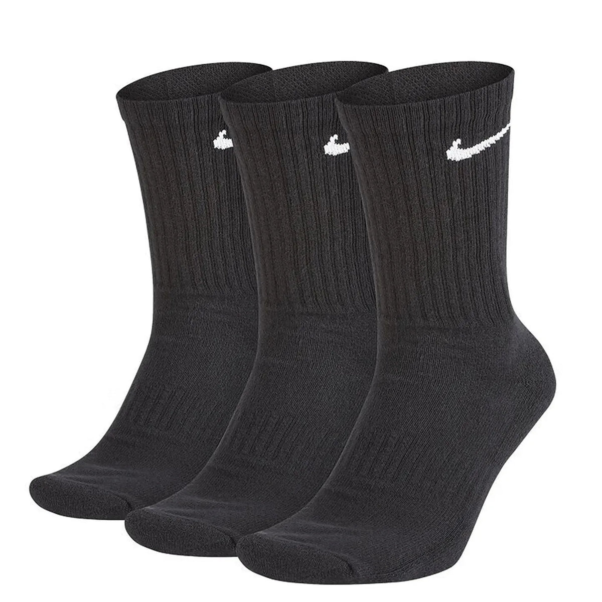 Nike 3-pack black short-cuff basketball socks with white swoosh.