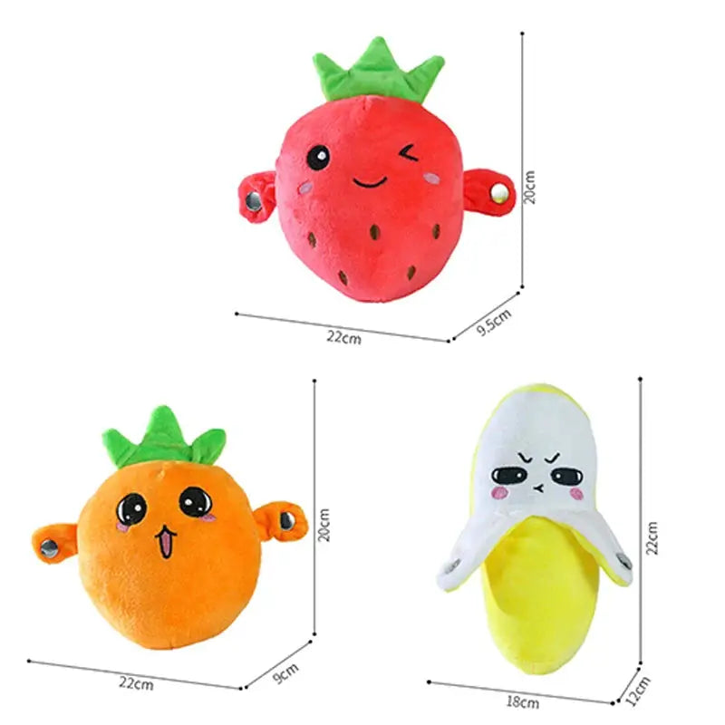Fruit plush toy set of three: strawberry, orange, and banana with cute faces; soft kawaii dolls for kids