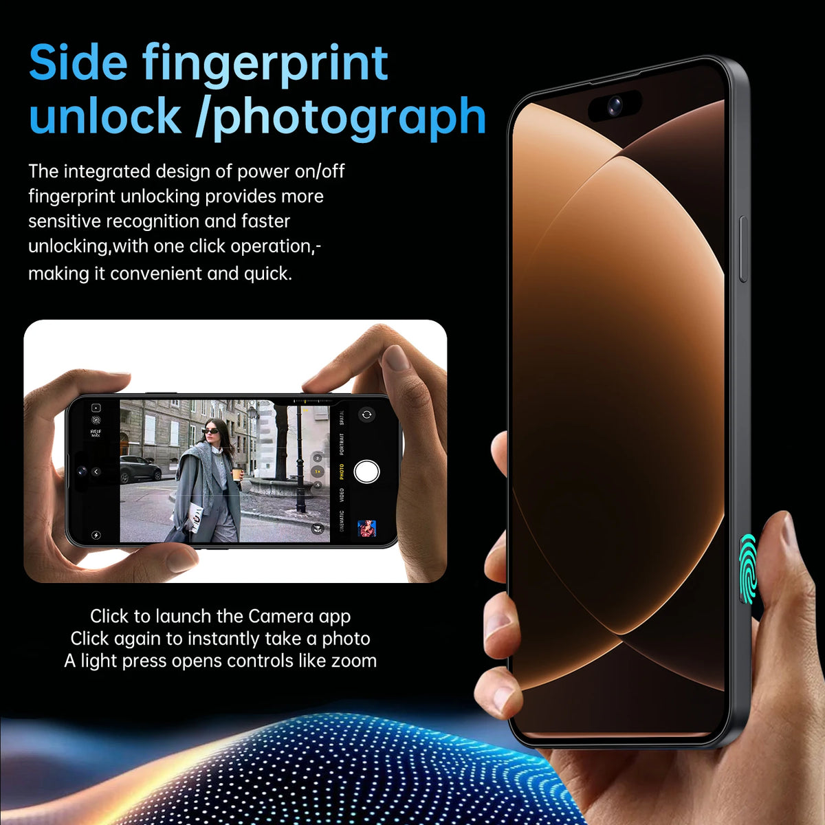 IVMI 17Pro Max smartphone, black, 6.7-inch display, side fingerprint unlock