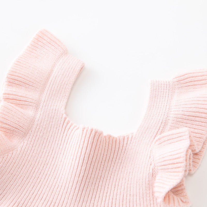 Robe Fille à Volants et Gilet en Maille à Manches Courtes