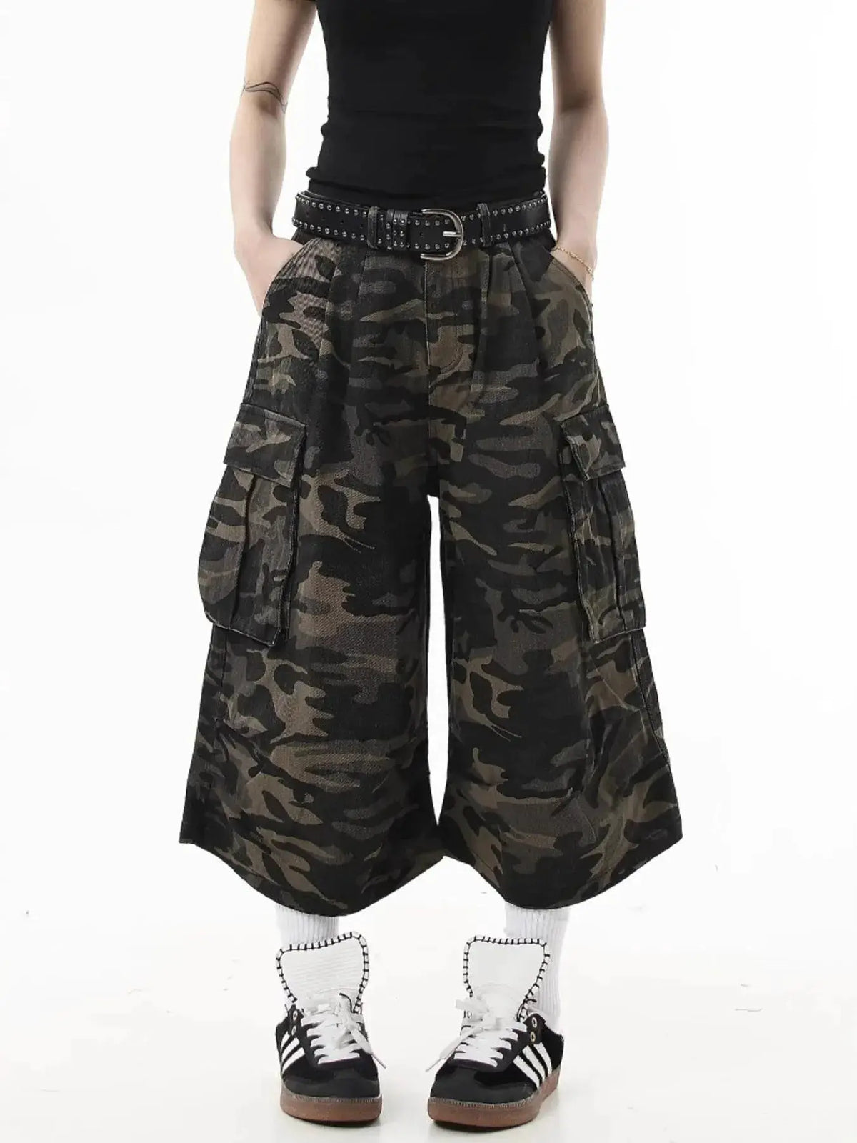 Men's camouflage cargo shorts; plus size, cotton-polyester blend, Trendsi