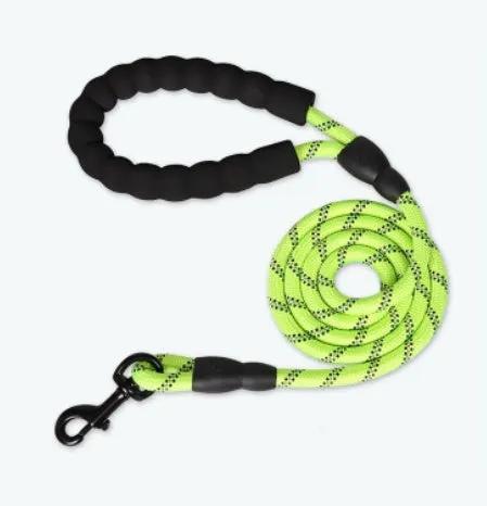 Pet Supplies Reflective Dog Leash by AdTec, neon yellow rope with black padded handle and metal clip