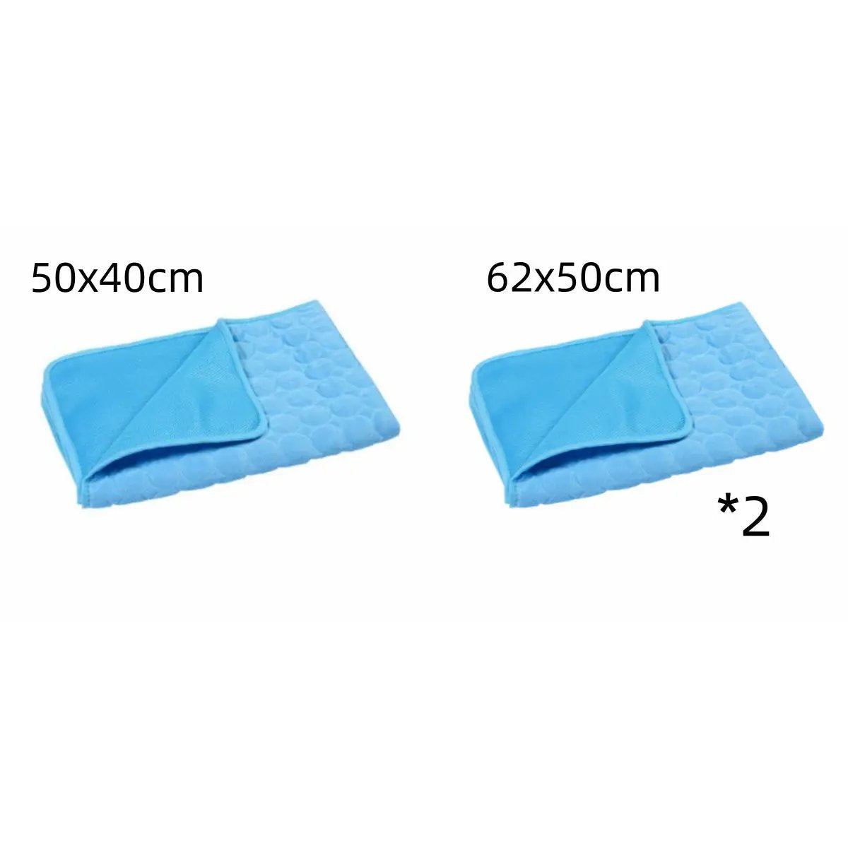 Summer Cooling Pet Sleeping Ice Silk Mat blue 2-pack with 50x40 cm and 62x50 cm sizes