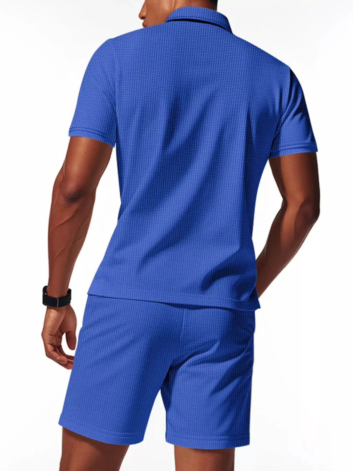 Men's blue short-sleeve polo and shorts set with pockets, plus size, by Trendsi