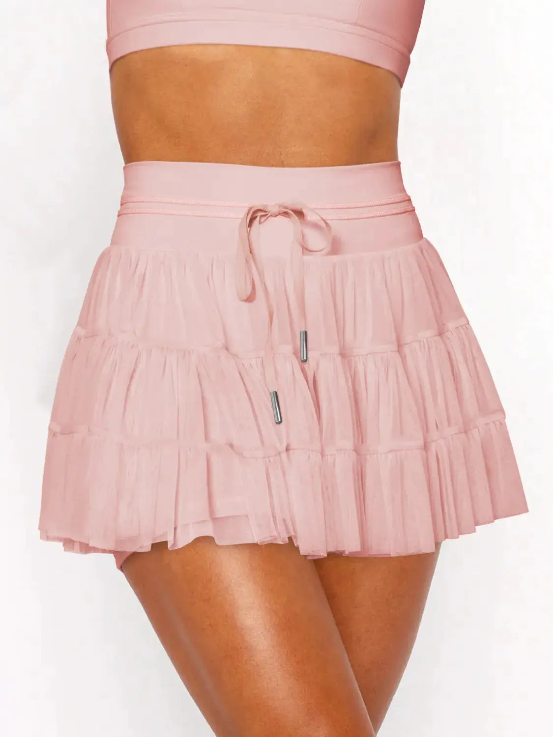 Ruched mini skort by Trendsi in pink with pockets and drawstring waist