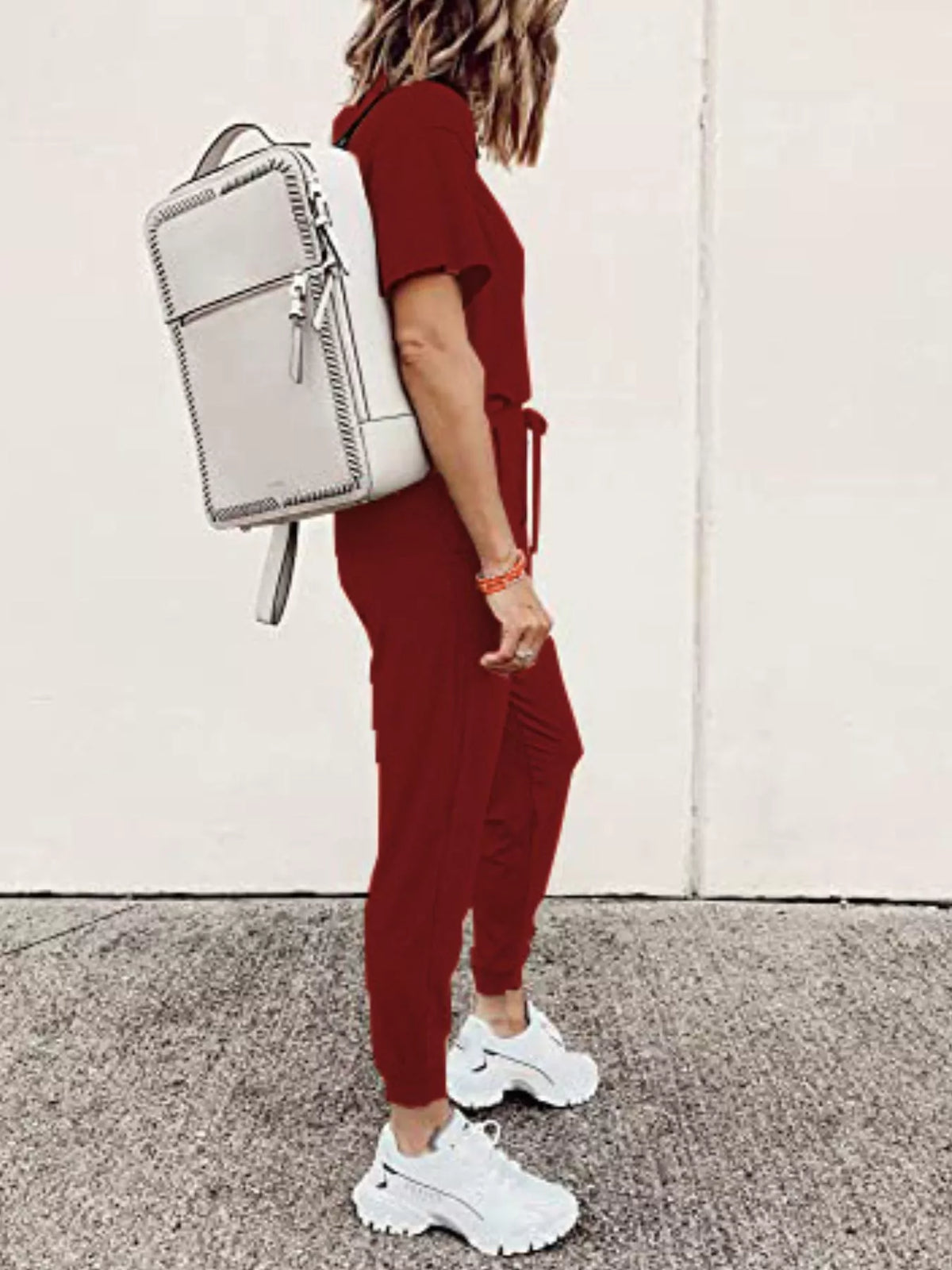 Full Size Round Neck Top and Drawstring Pants Set Plus Size by Trendsi, red