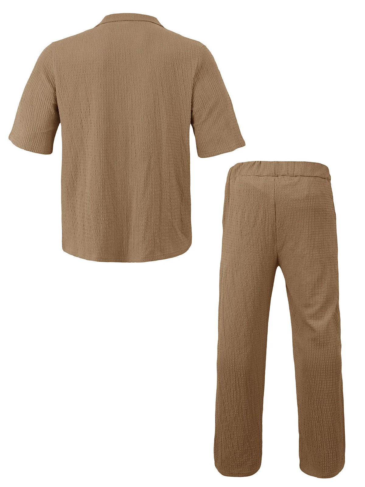 Trendsi men's plus-size full-size short-sleeve top and pants set, camel waffle-knit, pocketed