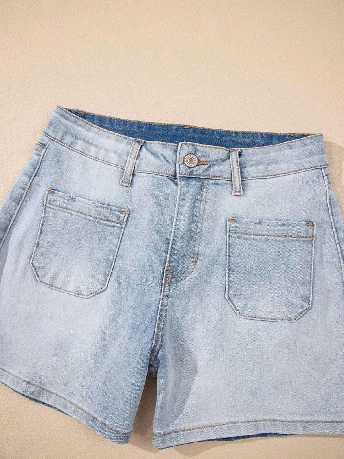 Wash High Rise Denim Shorts by Trendsi, light blue denim with back pockets