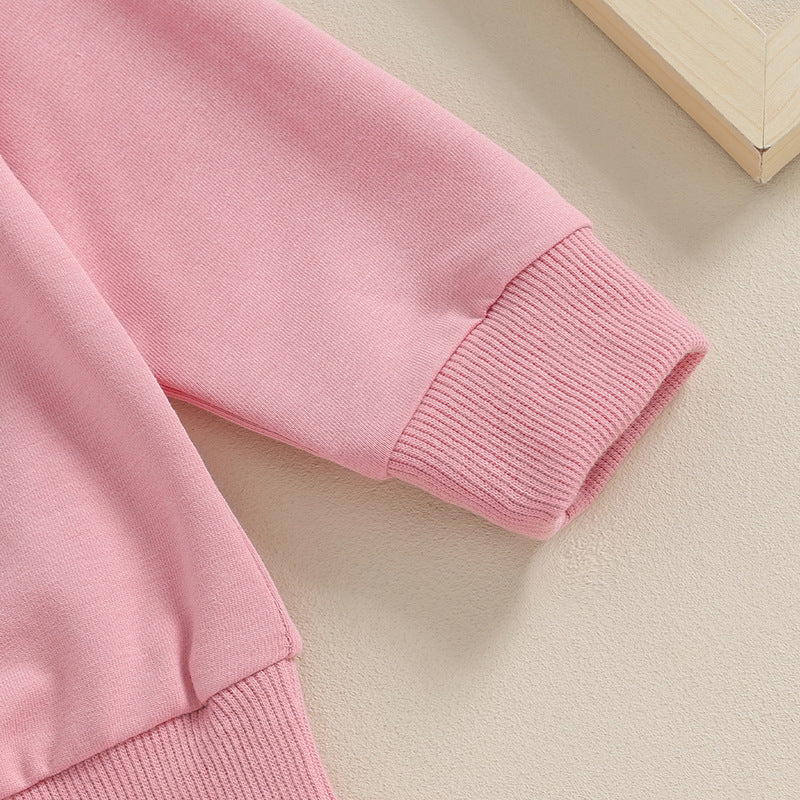 Ensemble pantalon et pull brodé lettres de couleur unie pour bébé fille