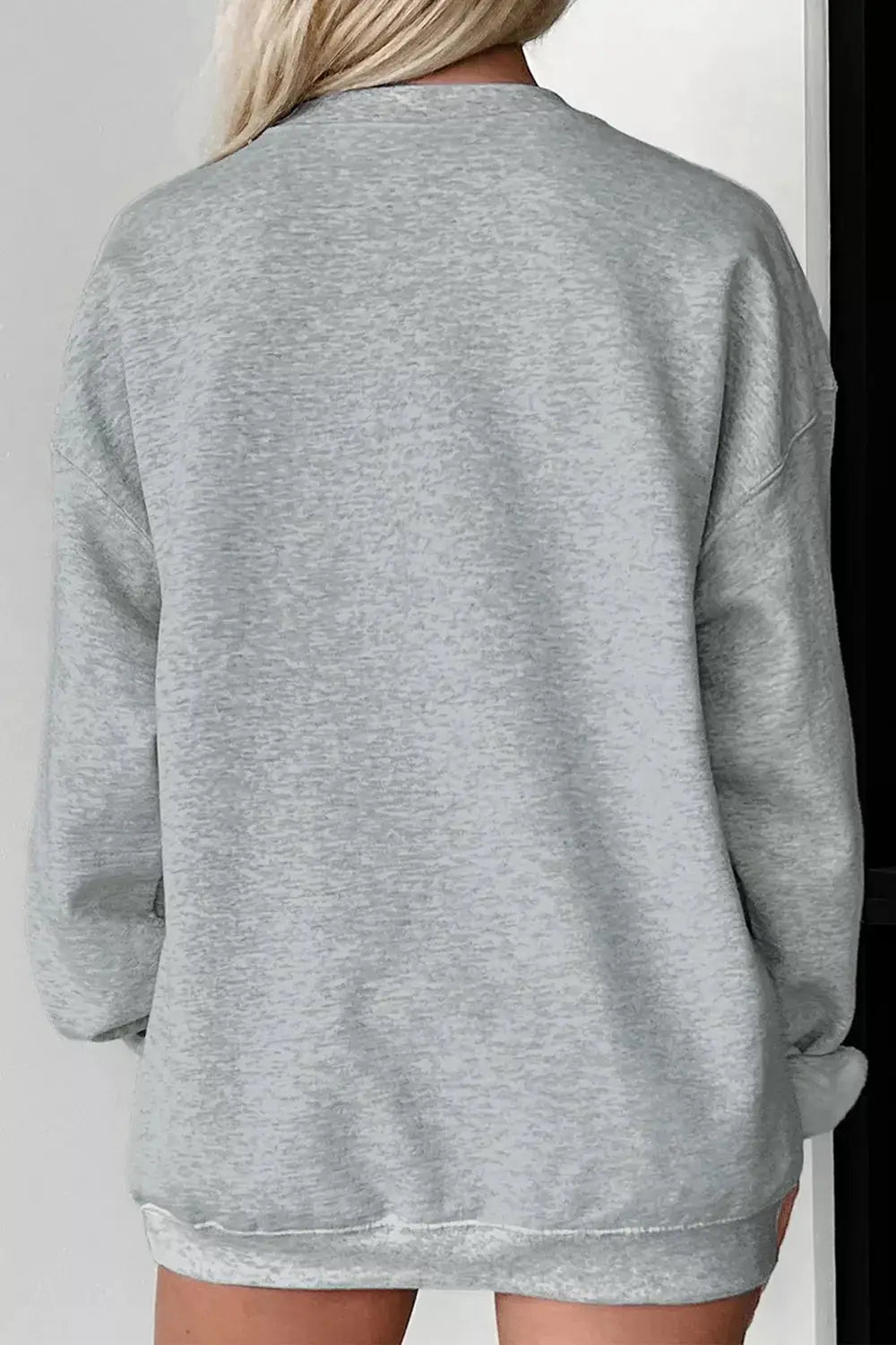 PUMPKIN SEASON oversized pullover sweatshirt, gray heather, back view
