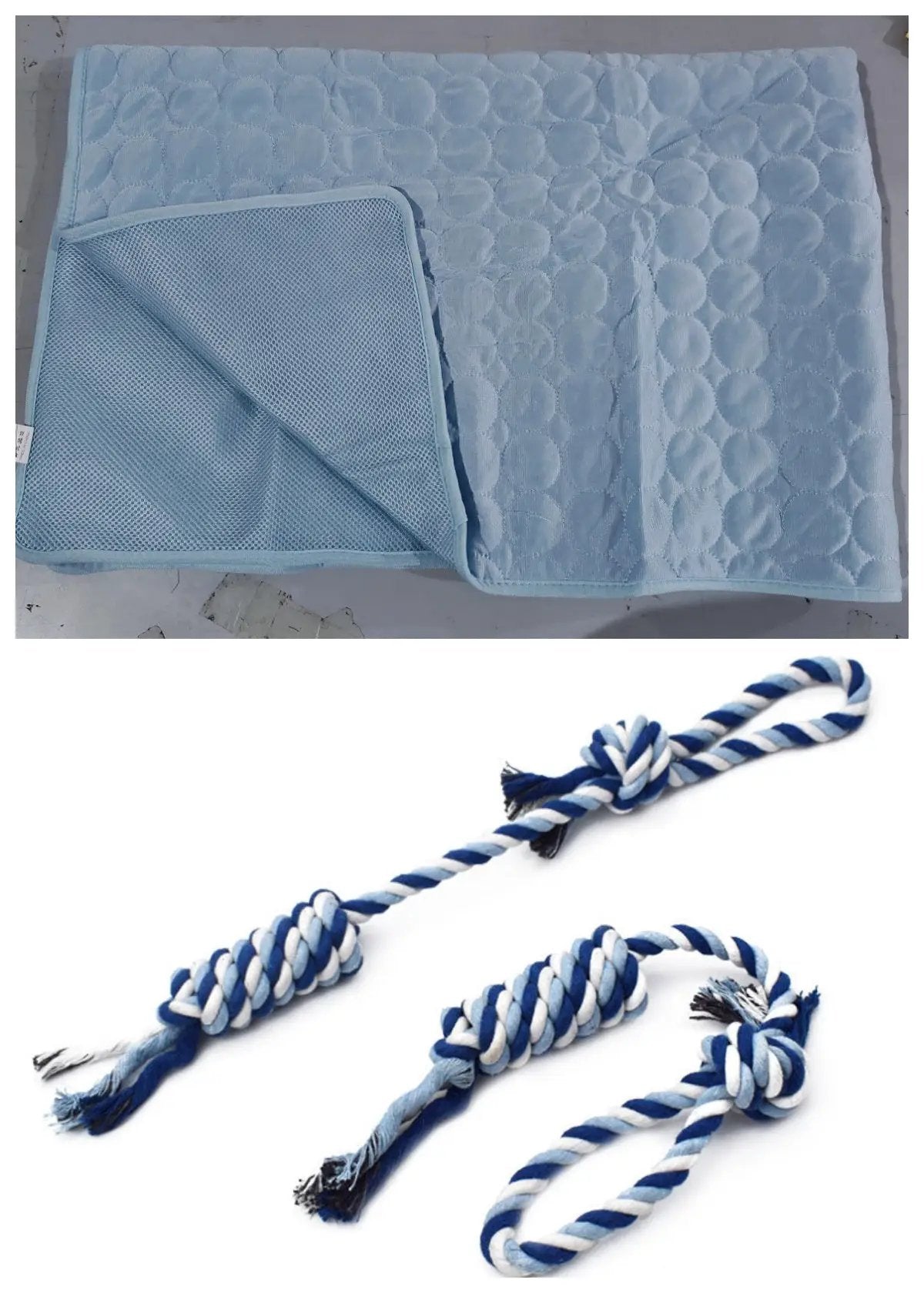 Pet cooling mat Summer Cooling Ice Silk Mat in light blue with quilted circular pattern