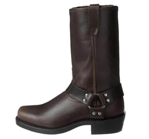 Men's western boots by AdTec, brown leather, mid-calf height, genuine leather soles, riveted strap.