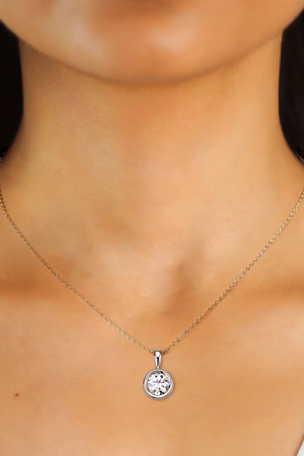 2 Carat moissanite necklace in 925 sterling silver with bezel-set round pendant