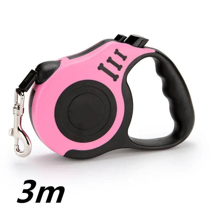 Pet retractable leash by AdTec, pink and black with 3m cord.