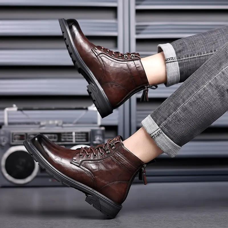 Boots: AdTec Oxford Craft brown leather ankle boots with lace-up and rugged sole.