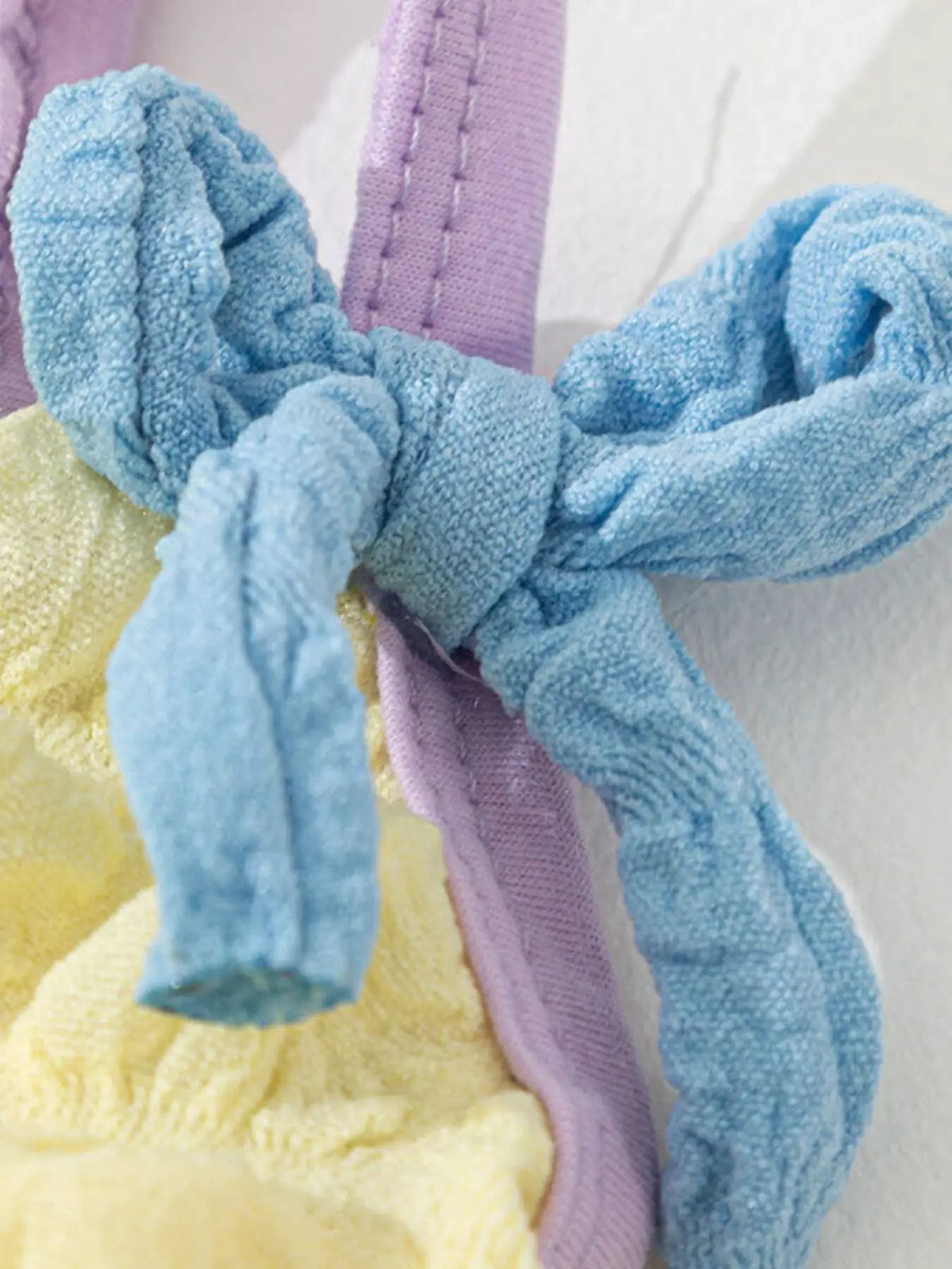 Bubble Textured Tie Shoulder Pet Top, pastel blue tie accents with purple strap, Trendsi