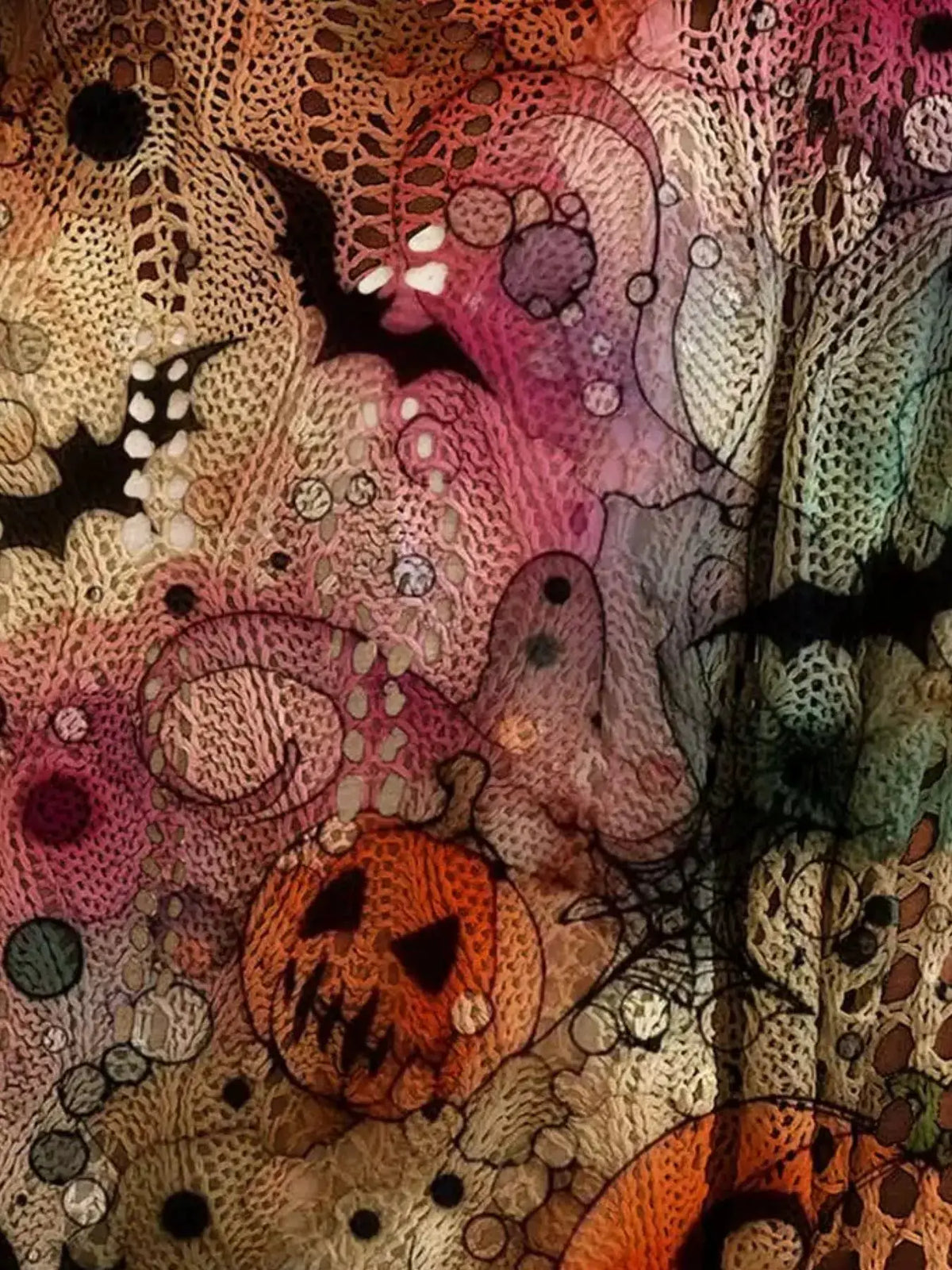 Full Size Halloween Pumpkin Loose Knit Cover Up plus size by Trendsi, multicolor crochet pattern