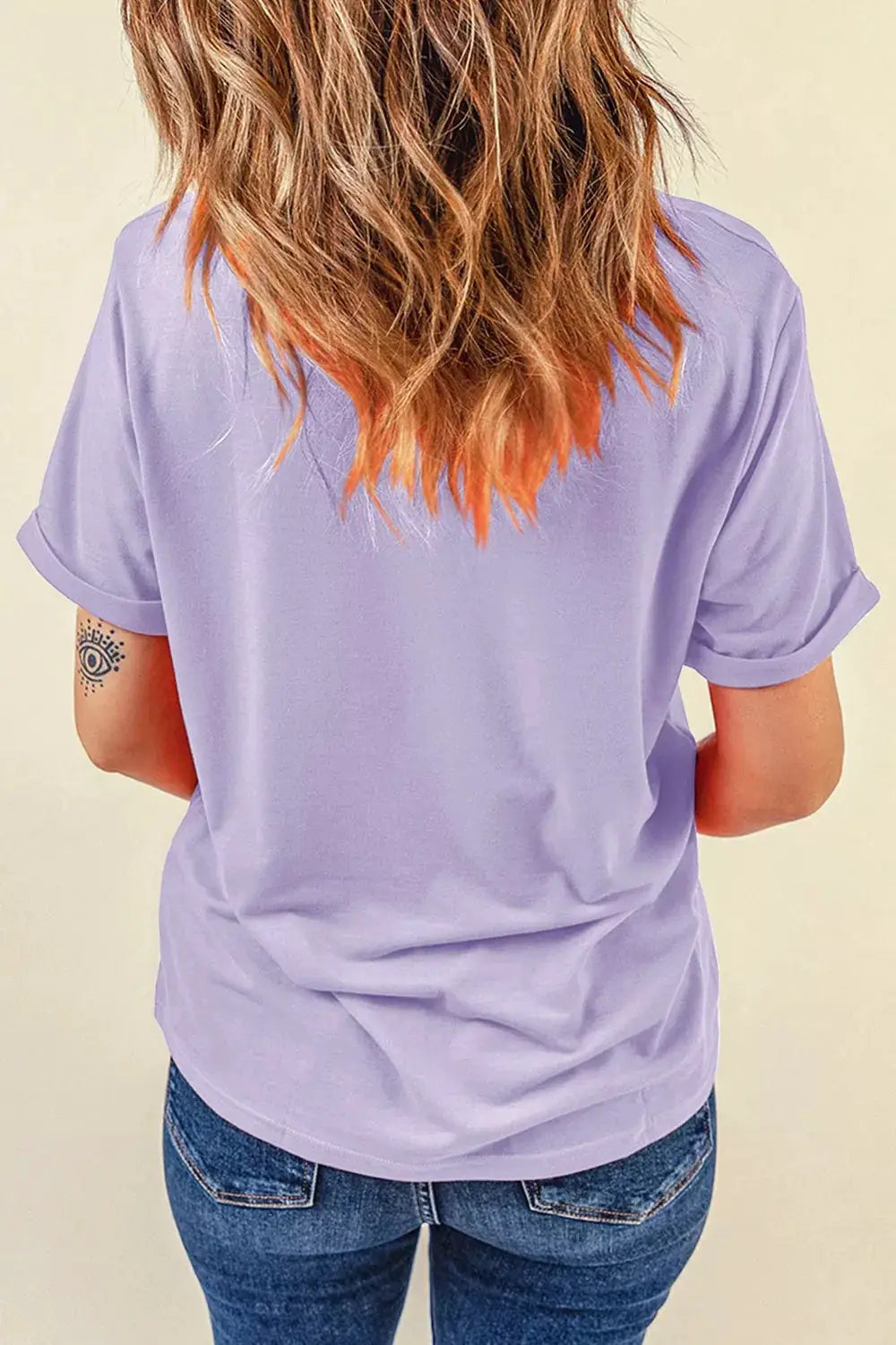Trendsi Halloween Spooky Letter Graphic Round Neck T-Shirt, lavender color, back view