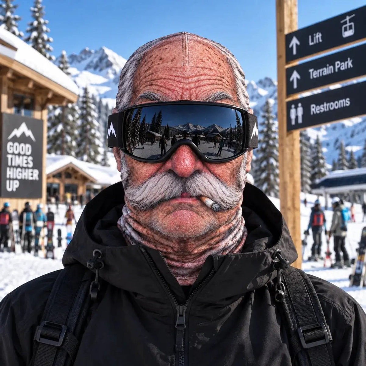 Realistic winter ski face mask by AdTec, windproof thermal balaclava with lifelike printed beard, black