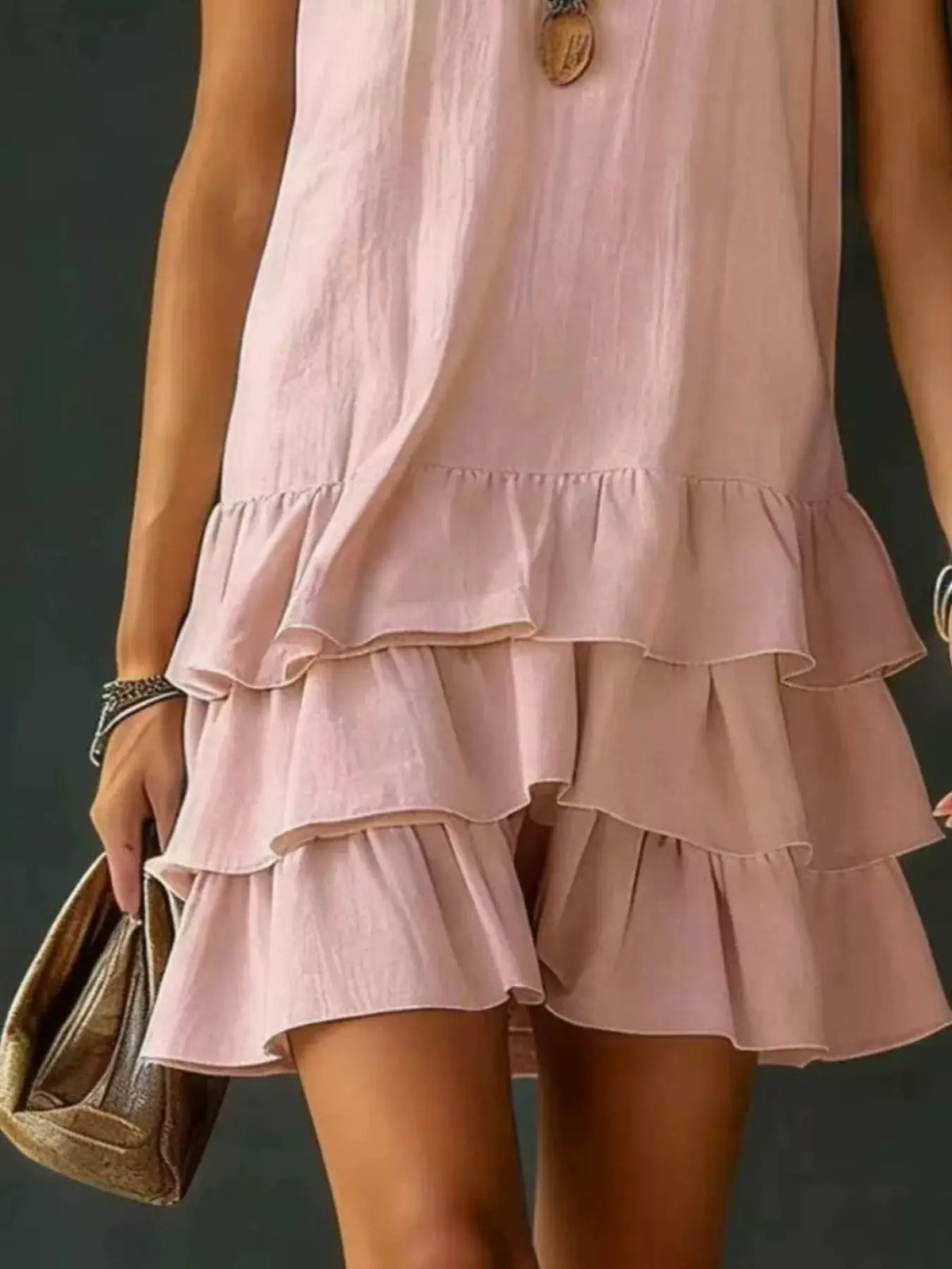 Full Size Ruffled Hem V-Neck Sleeveless Dress Plus Size in blush pink by Trendsi
