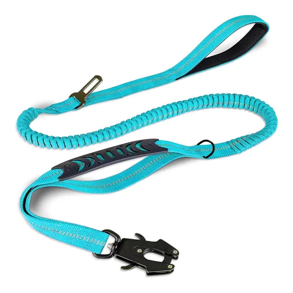 Dog leash AdTec turquoise braided rope with frog-buckle clip and padded handle