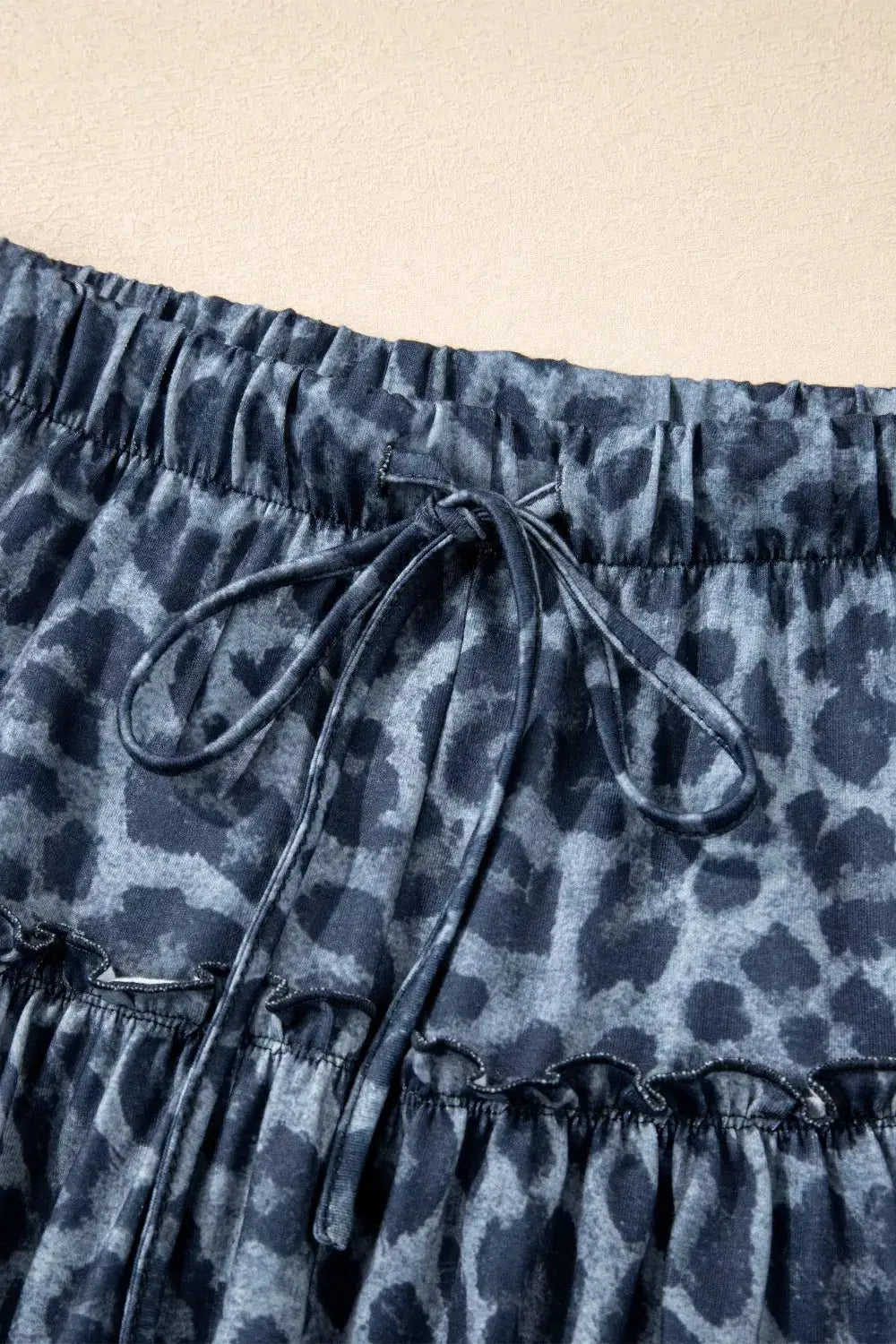 Leopard print frilled-detail drawstring wide-leg palazzo pants in blue