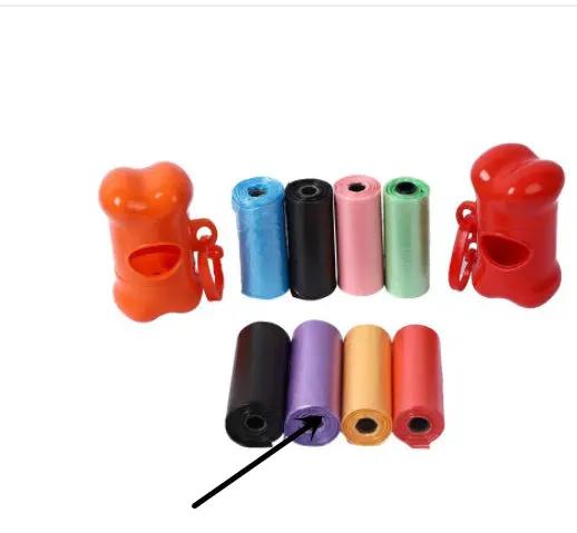 Pet waste bag dispenser set by AdTec with bear-shaped dispensers and assorted colored poop bag rolls.