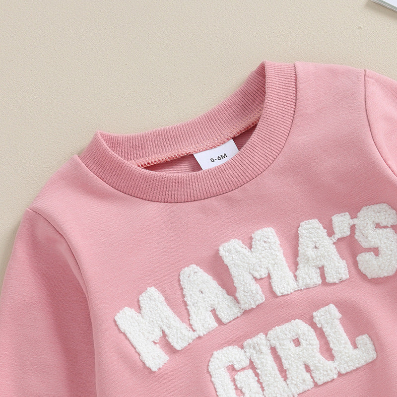 Ensemble pantalon et pull brodé lettres de couleur unie pour bébé fille
