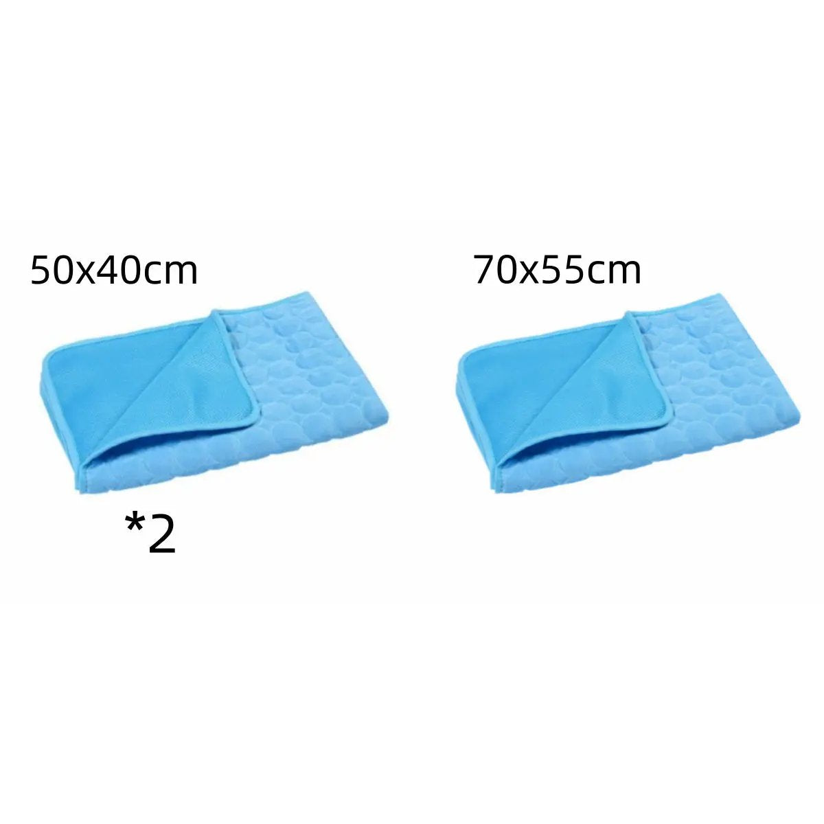 Summer Cooling Pet Sleeping Ice Silk Mat, blue, set of 2 in 50x40 cm and 70x55 cm