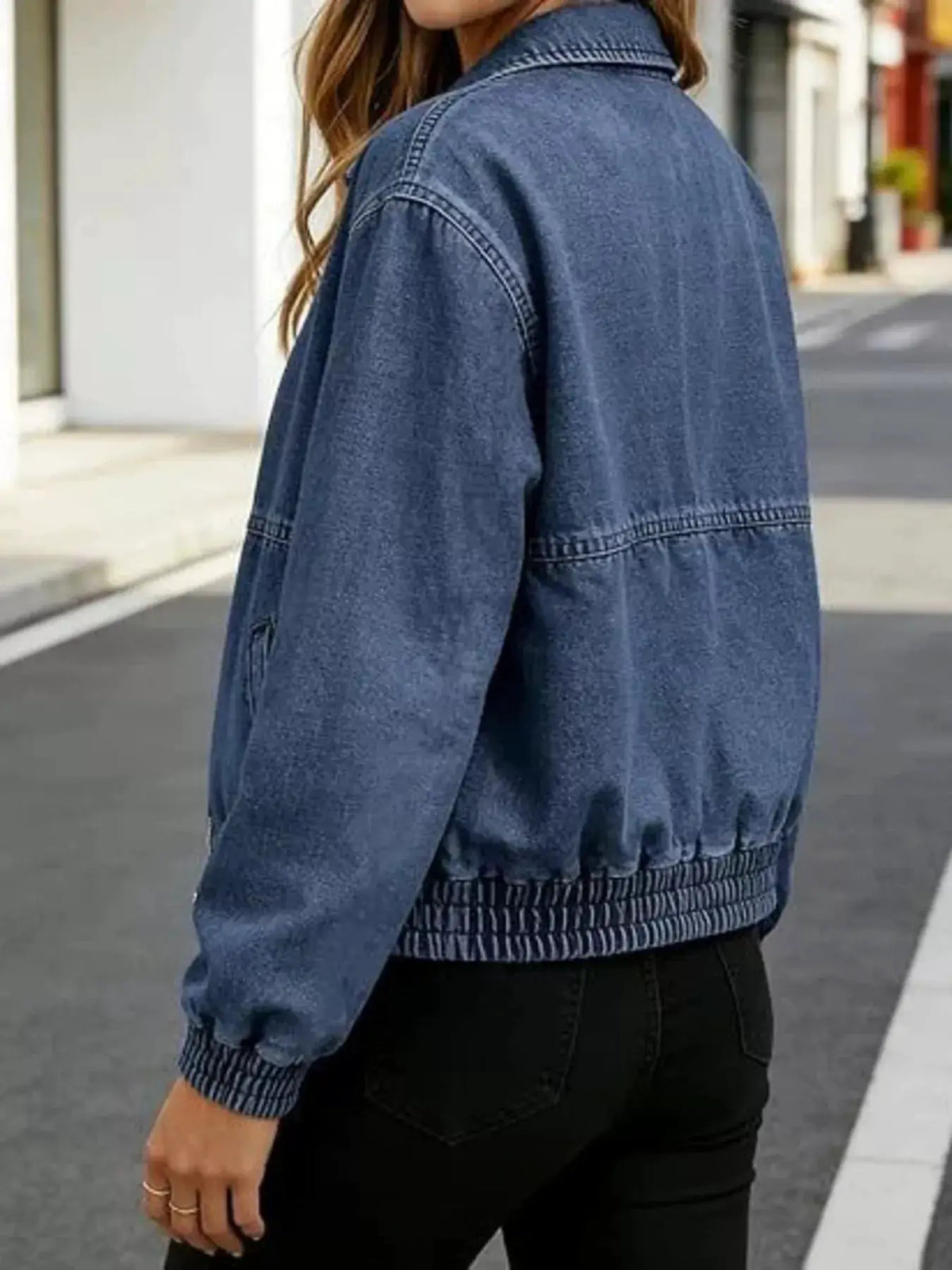 Classic Soft Wash Zip Up Denim Jacket with Stretch, blue denim, elastic hem and cuffs