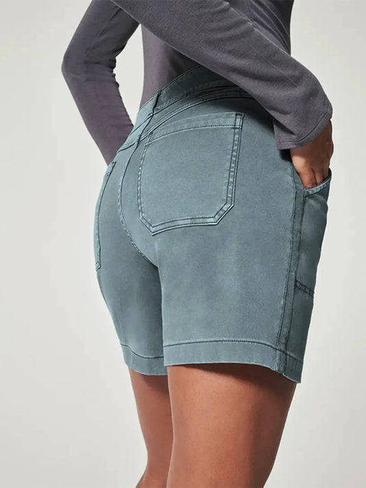 Plus Size Vintage Washed Denim Shorts by Trendsi, light blue denim with back pocket