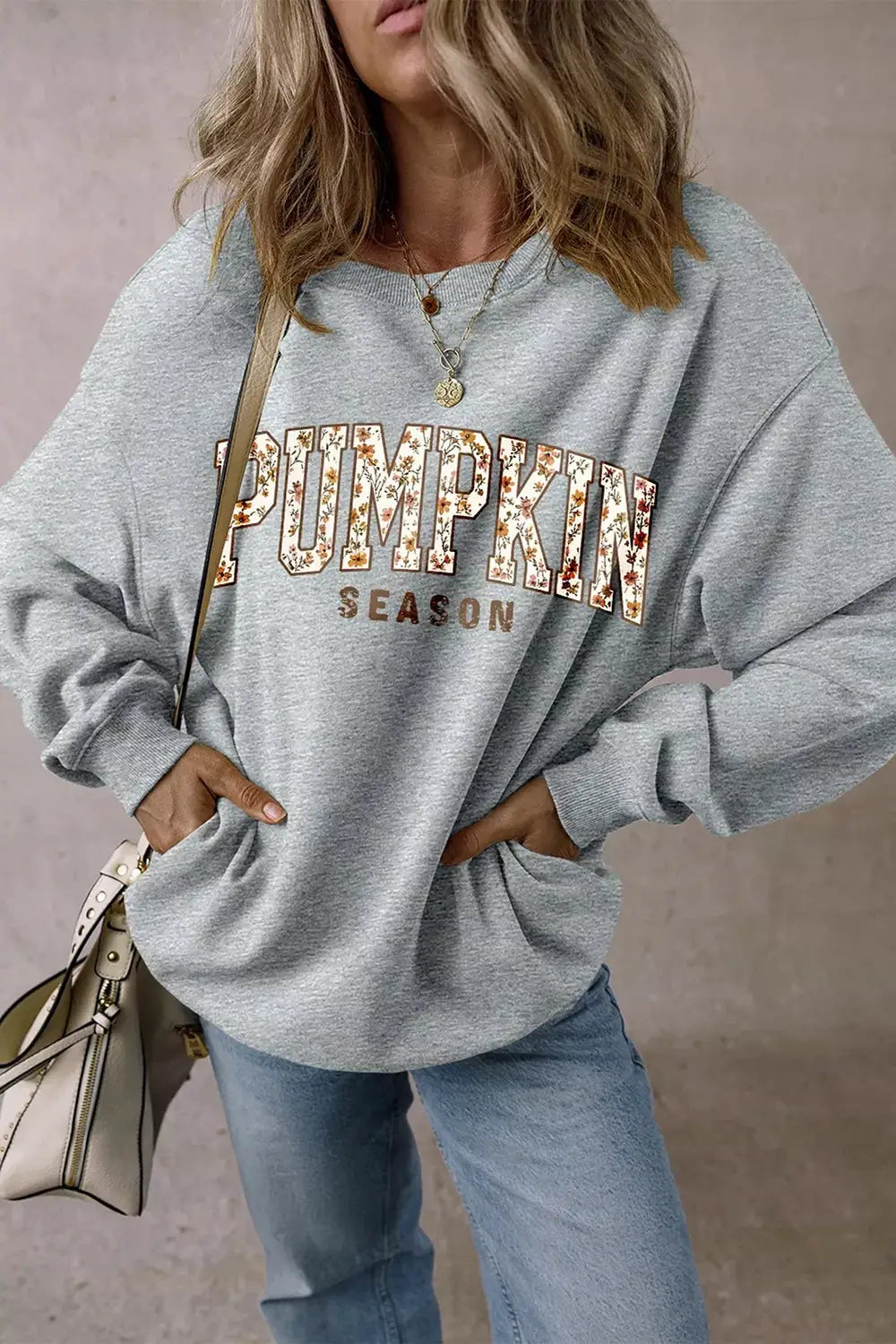 PUMPKIN SEASON oversized pullover sweatshirt, gray heather, Trendsi