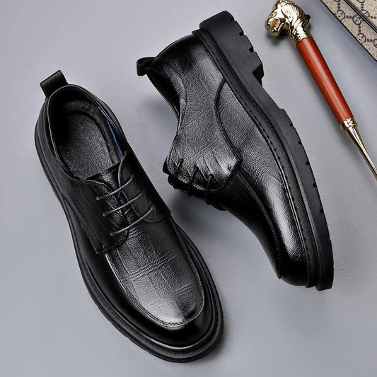 AdTec men's black leather business casual shoes with chunky lug sole.