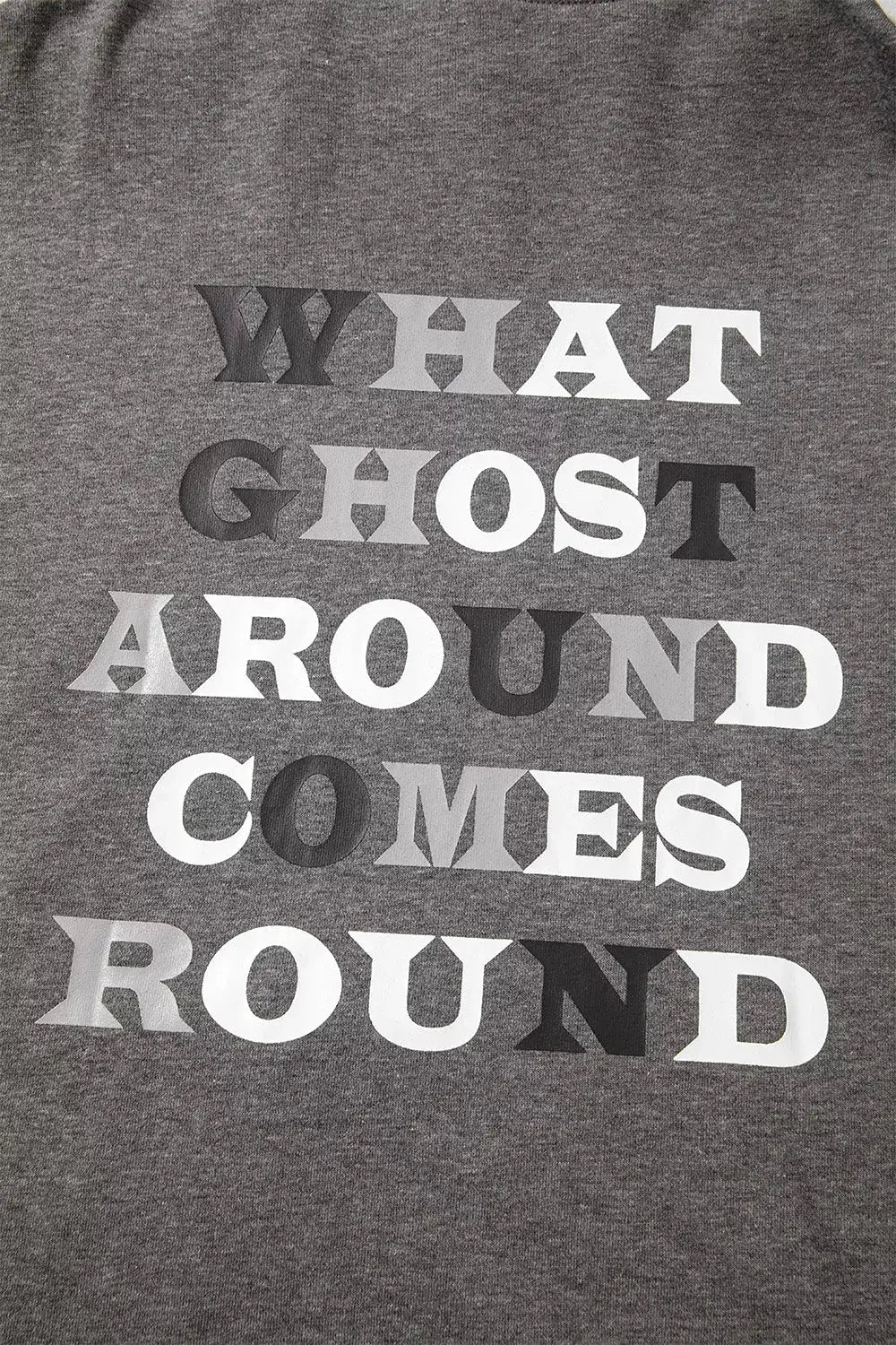 Oversized hoodie with Halloween ghost print on front in mineral-wash gray