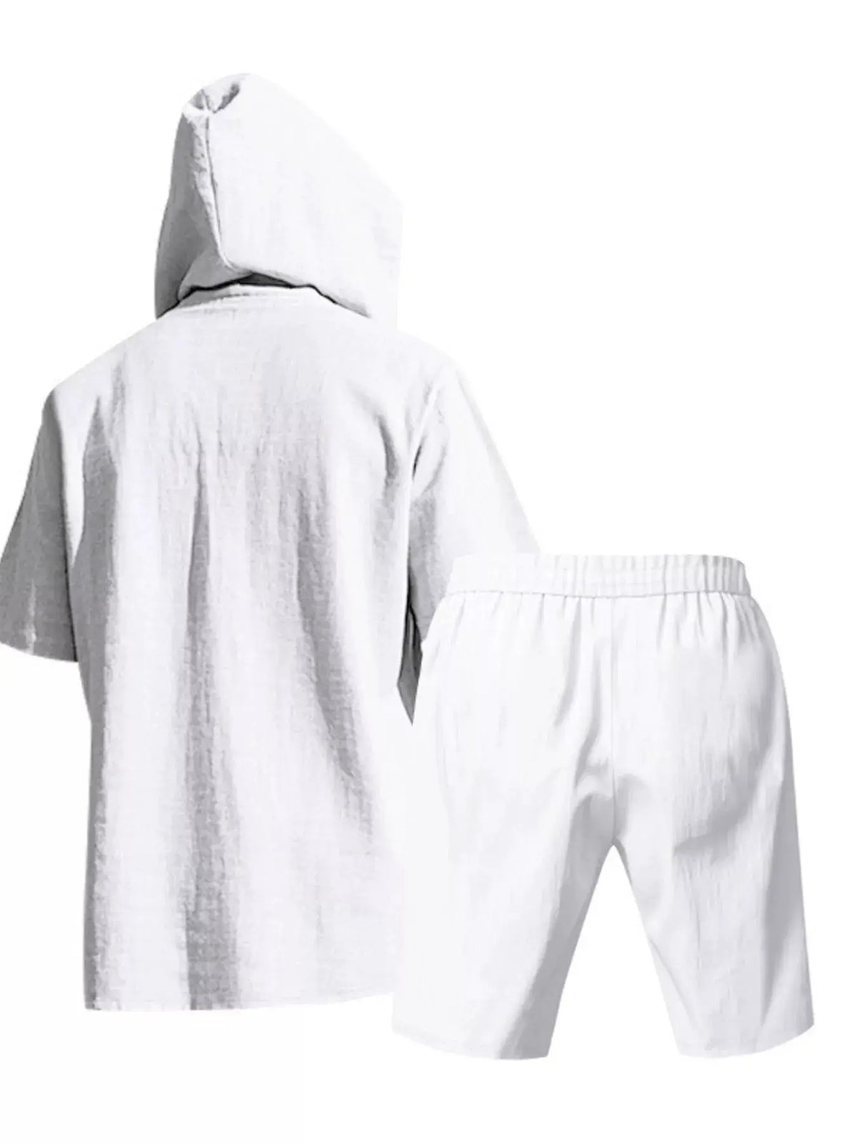 Mens linen-blend hooded top and shorts set in white, two-piece outfit