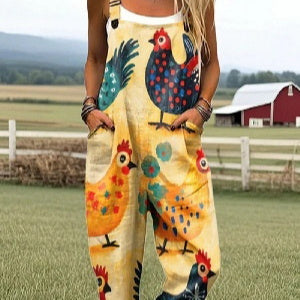 Pantalones de tirantes informales con estampado digital de verano para mujer