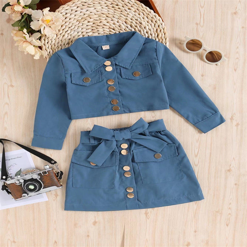 Ensemble Jupe Patineuse Nœud Top Veste Manches Longues Revers Courts Transfrontalier