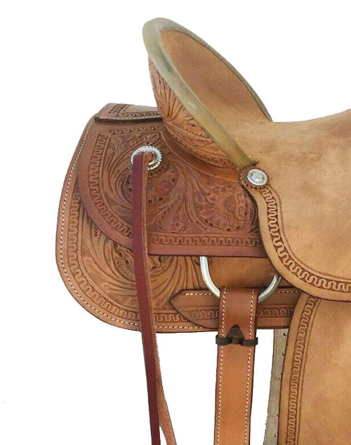 Montura de caballo de rancho de cuero Western Brown Rough Out, tamaño 15"