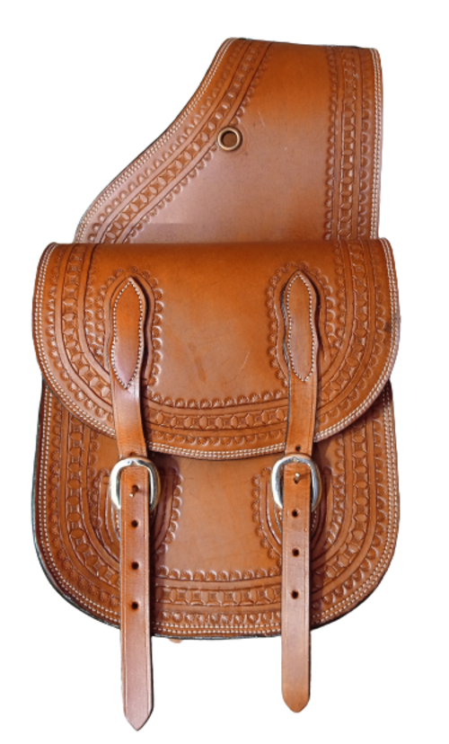 Bolso de sillín de cuero genuino estilo occidental con grabado de caballo