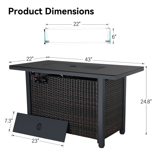 Rattan propane outdoor fire pit table in dark brown wicker with lid, PrimeCanada.Store.