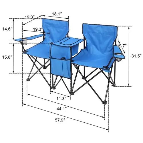 PrimeCanada.Store portable outdoor two-chair folding set in blue with a center table.