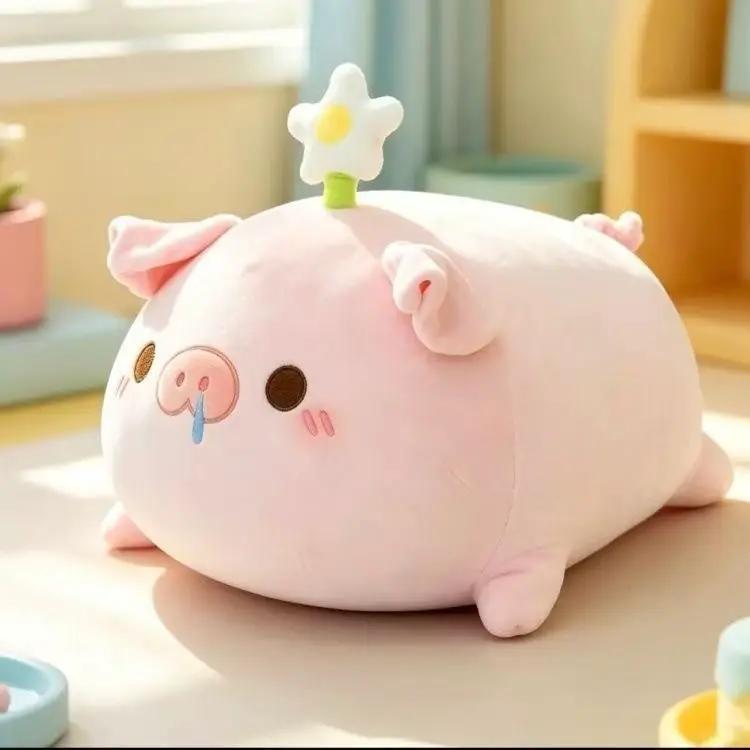 Cute Piggy Plush Doll Hug Pillow for Children, soft pink pig with a star topper.