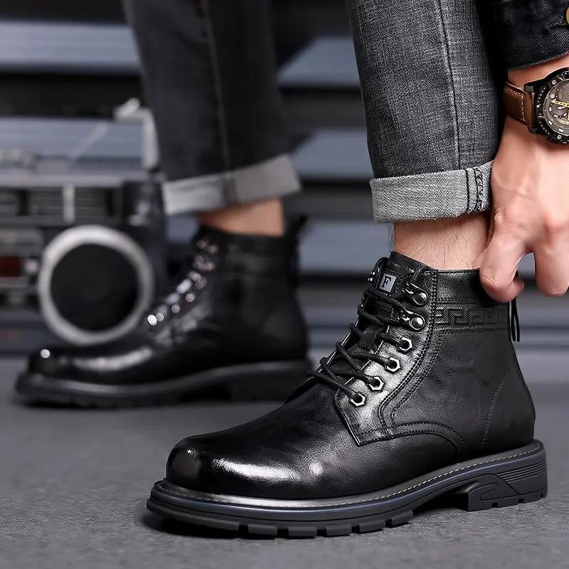 Oxford Craft Premium Lightweight Durable Work Ankle Boots Black leather lace-up design.